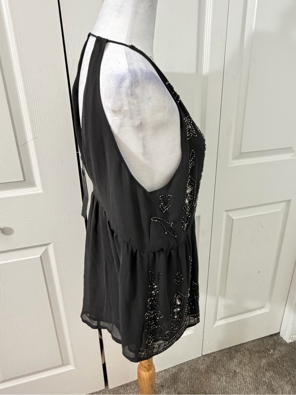 Buckle Black Beaded Sequin Halter Top Large Sheer Chiffon Y2K Party NWT - Picture 3 of 8